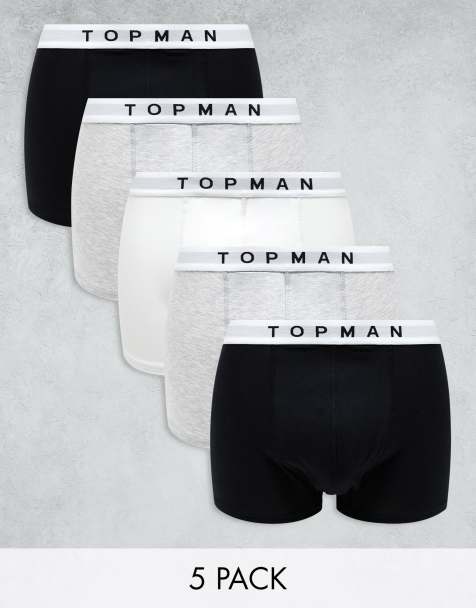 Topman 5 pack trunks in black, grey marl and white with white waistbands - view 1