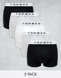 [Topman] Topman 5 pack trunks in black, grey marl and white with white waistbands-Multi XS MULTI