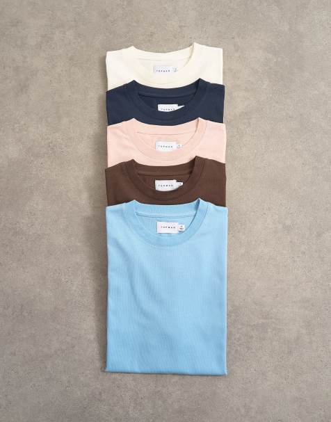 Topman 5 Zestaw T-shirtów o klasycznym kroju w kolorach granatowym, ecru, różowym, brązowym i niebieskim - view 1