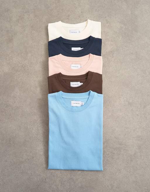 Topman – T-Shirts mit klassischem Schnitt in Marineblau, Ecru und Rosa, 3er-Pack, 3 von 3