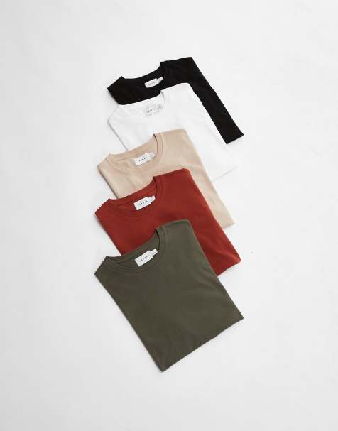 Topman – 5er-Pack T-Shirts in Schwarz, Weiß, Steinbeige, Khaki und Burgunderrot; in regulärer Passform - view 1