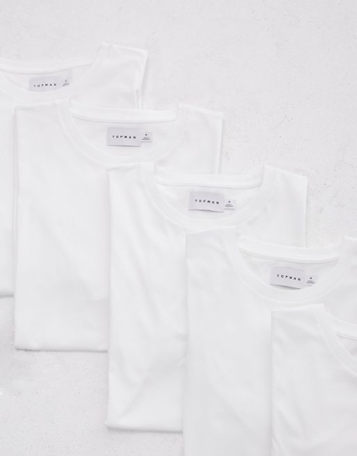 Topman – 5er-Pack T-Shirts in Weiß in regulärer Passform