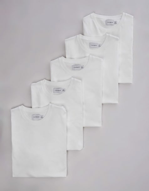 Topman – 5er-Pack T-Shirts in Weiß in regulärer Passform - view 1