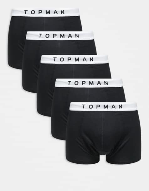 Topman – 5er-Pack Unterhosen in Schwarz mit weißem Taillenbund - view 1
