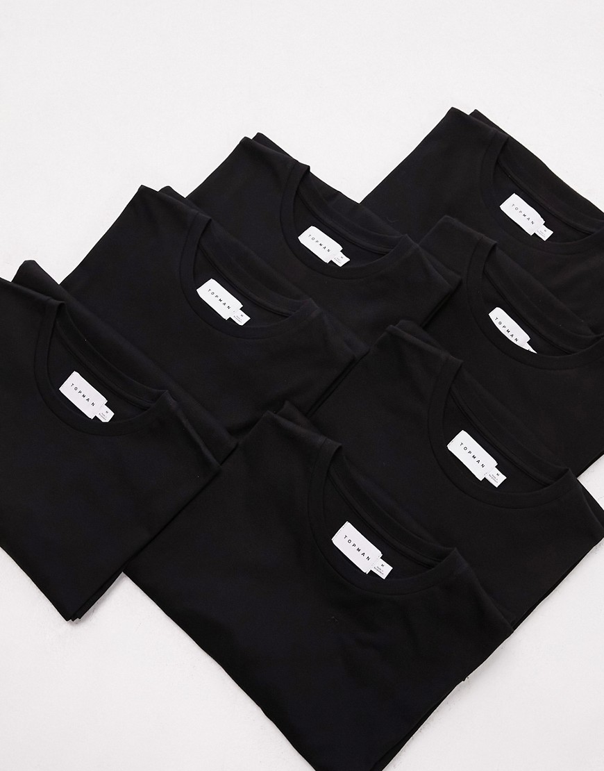 Topman 7 pack classic fit t-shirt in black,