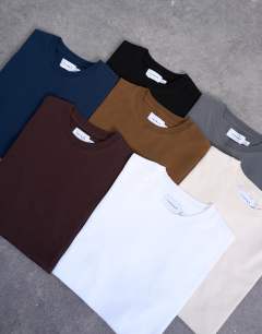 7 pack classic t-shirt in black, white, brown, navy, charcoal, ecru and brown 