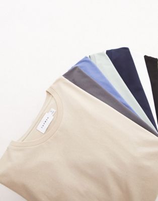 Topman 7 pack classic t-shirt in black, white, navy, charcoal, sage, stone and blue