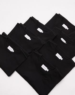 Topman 7-pack regular fit T-shirts in black