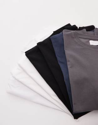 7 pack regular t-shirt in white, black, charcoal and navy-Multi