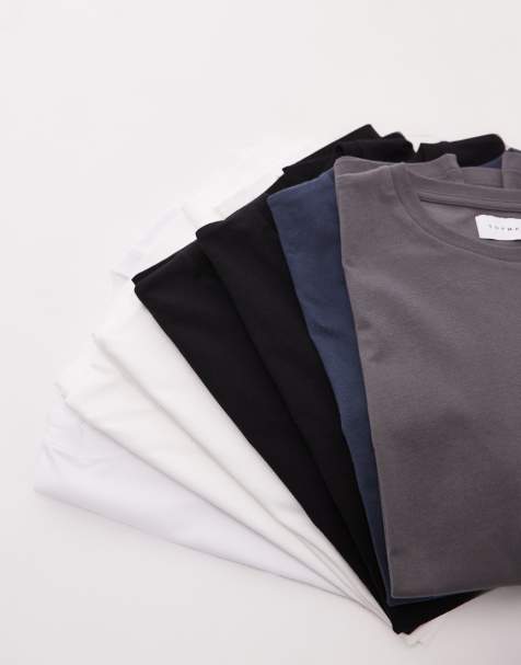 Topman 7 pack regular t-shirt in white, black, charcoal and navy - view 1