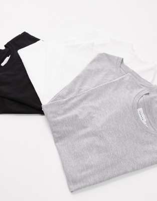 Topman 7-pack regular T-shirts in black, gray heather and white