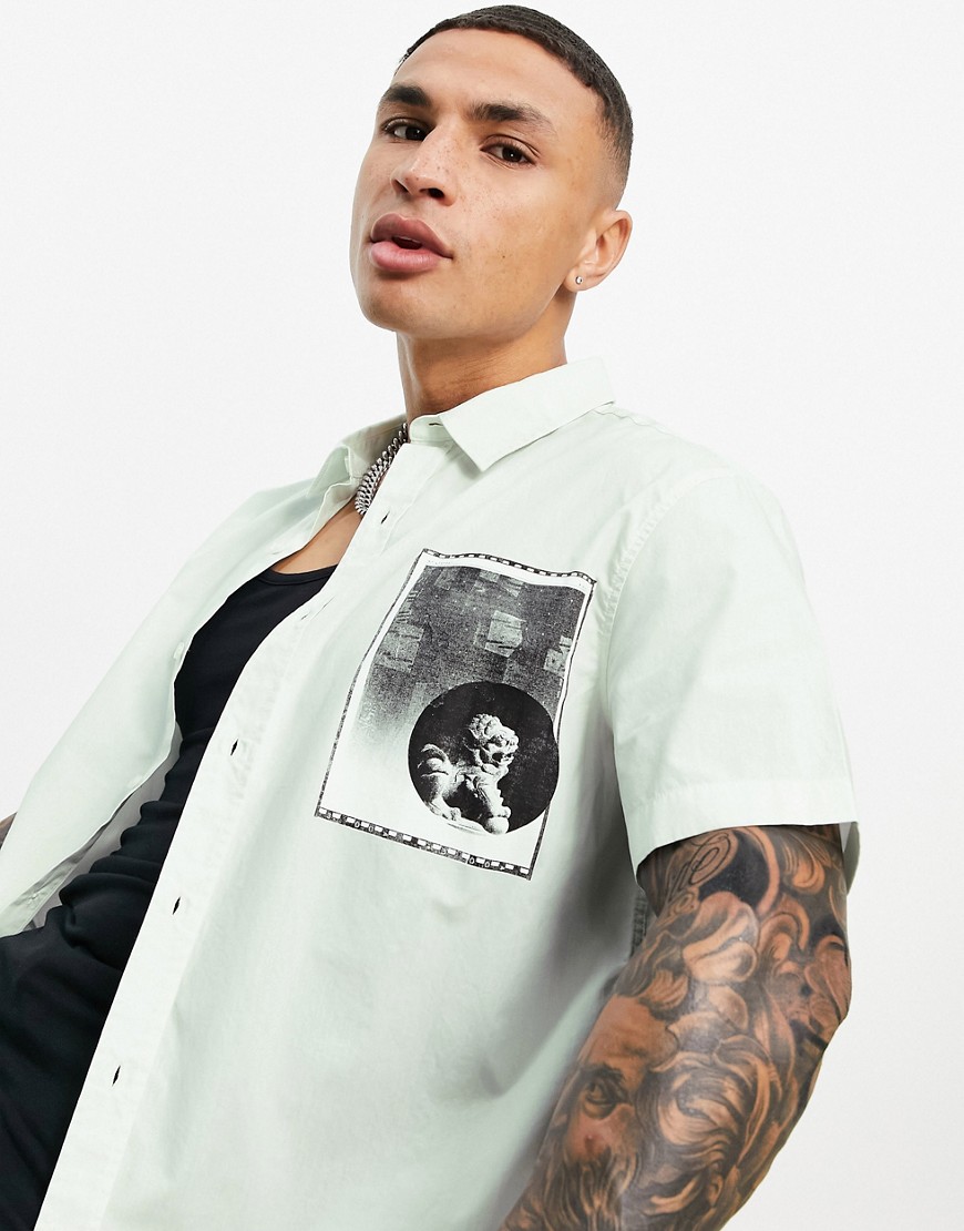 Topman 90's oversized shirt with statue placement print in mint-Green