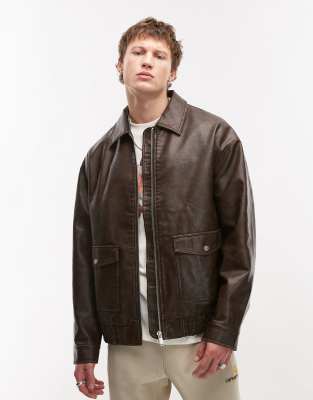 Topman - A2 - Veste en similicuir - Marron
