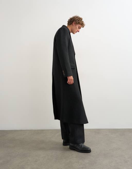 Topman abrigo de mezcla de lana bouclé de doble botonadura y corte extragrande en negro, 2 de 5