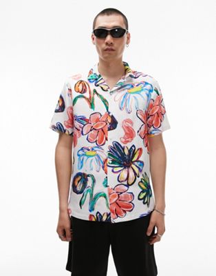 Topman short sleeve regular abstract floral revere shirt in multi