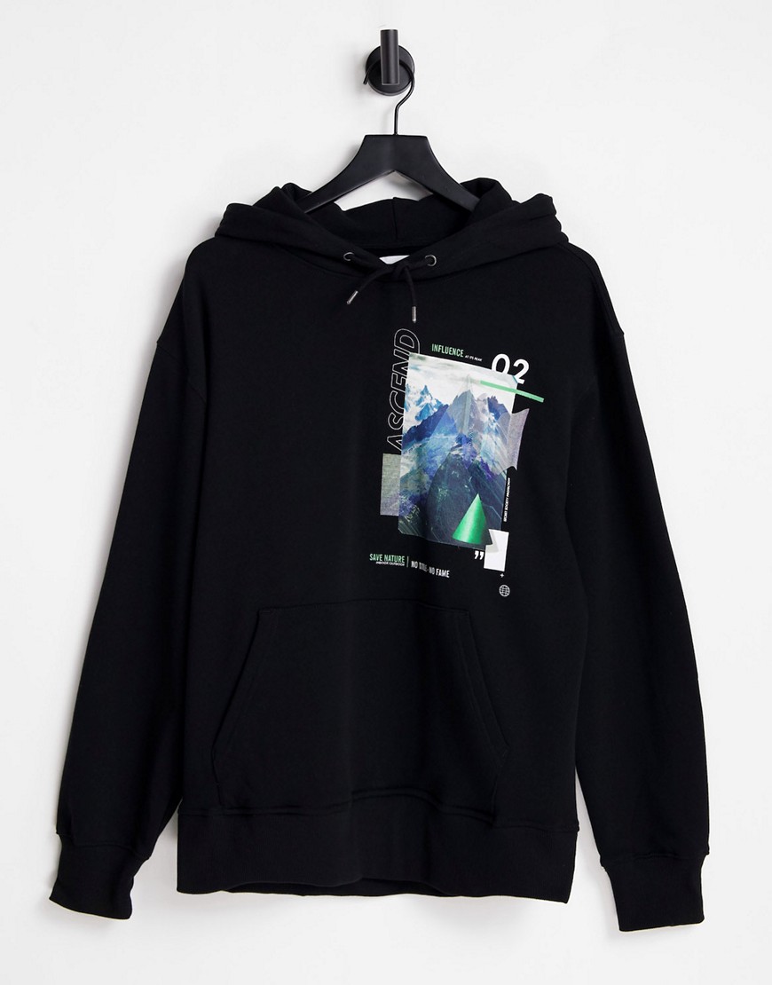 Topman abstract print hoodie in black