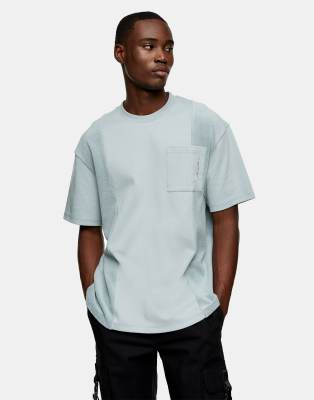 Topman Abyss Bla T Shirt Med Ficka Och Plysch Detaljer Asos