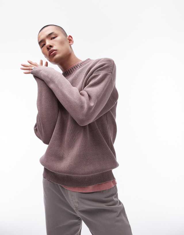 Topman - acid wash relaxed fit jumper in mauve