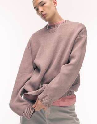 Topman Acid Wash Sweater In Mauve-purple