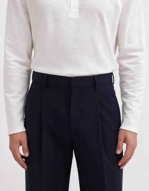 Topman afslappede bukser med nålestriber i navy, 9 af 10