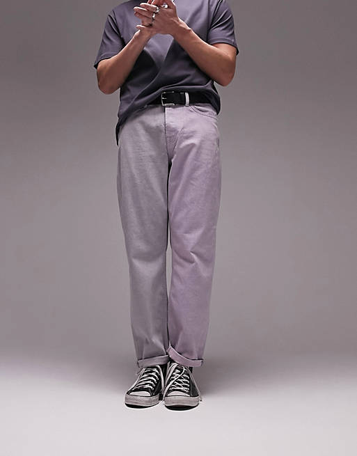 Topman - Afslappede jeans med slids i grå og lyserød syrevask