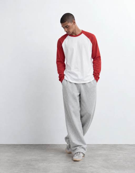 Topman afslappet pasform cropped langærmet raglan-T-shirt i rød og hvid, 8 af 10
