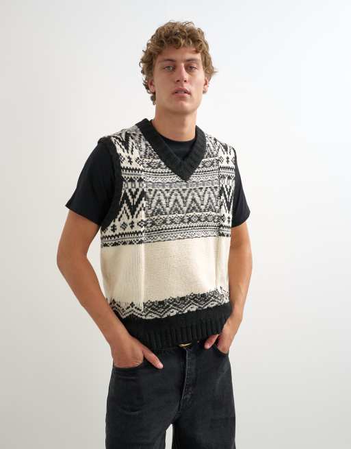 Topman afslappet pasform fairisle-strikket tanktop med v-hals i sort, 2 af 5
