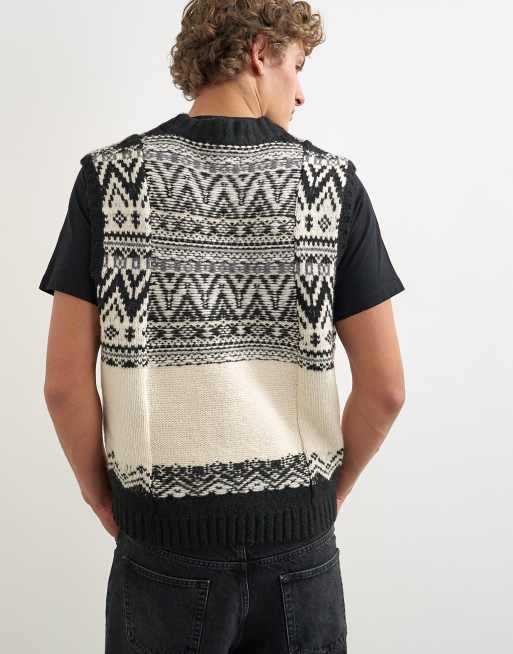 Topman afslappet pasform fairisle-strikket tanktop med v-hals i sort, 4 af 5