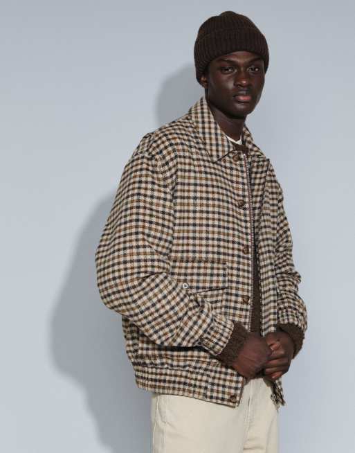 Topman afslappet pasform harrington i imiteret uld med tern og dobbelt lynlås i neutral, 2 af 5