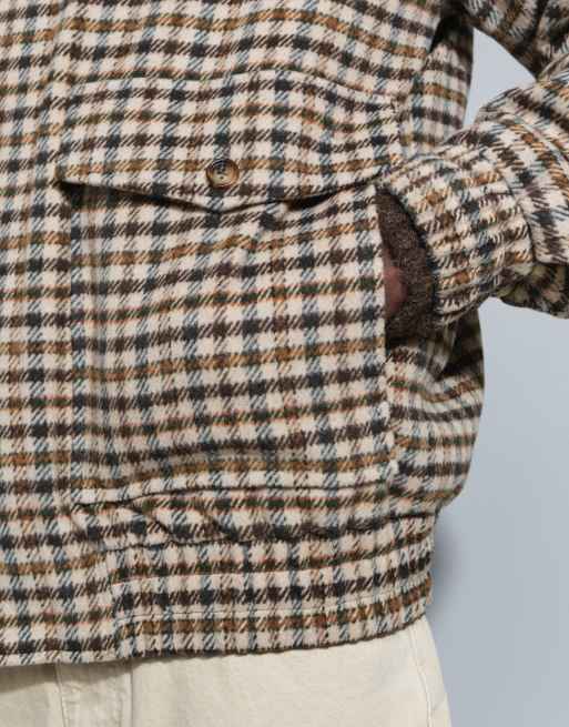 Topman afslappet pasform harrington i imiteret uld med tern og dobbelt lynlås i neutral, 3 af 5