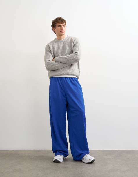 Topman - Airtex joggingbroek met baggy pasvorm in kobaltblauw - view 1