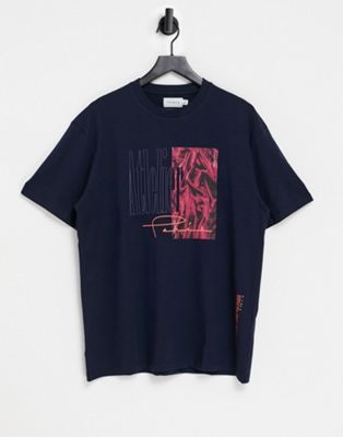 Topman alelier front and back print t-shirt in navy | ASOS