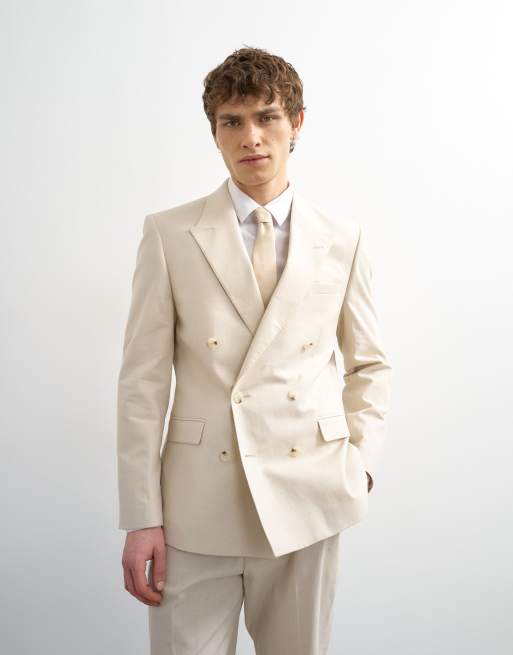 Traje color piedra de mezcla de lino de Topman, 3 de 4