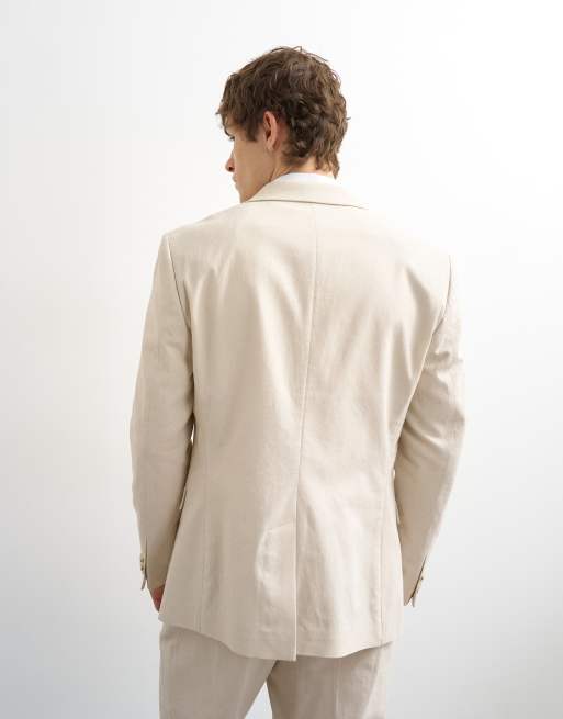 Topman - Americana color piedra de tejido rico en lino, 3 de 5