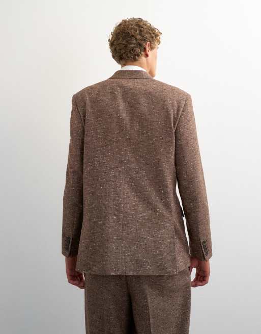 Topman - americana de doble botonadura con textura y corte holgado en marrón, 4 de 5