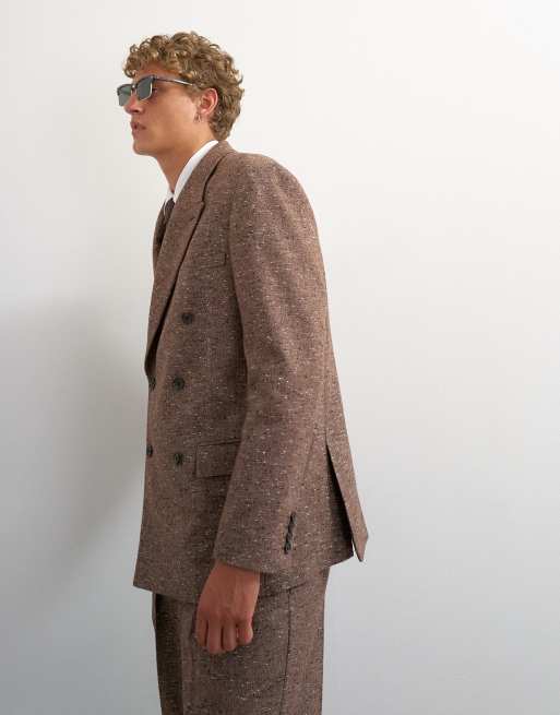Topman - americana de doble botonadura con textura y corte holgado en marrón, 5 de 5