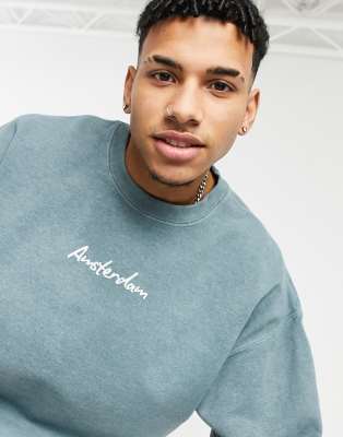 TOPMAN AMSTERDAM PRINT SWEATSHIRT IN BLUE-BLUES,37P02ABLE