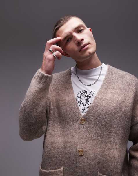 Topman – Angeraute Oversize-Strickjacke in Ecru mit Farbverlauf - view 1