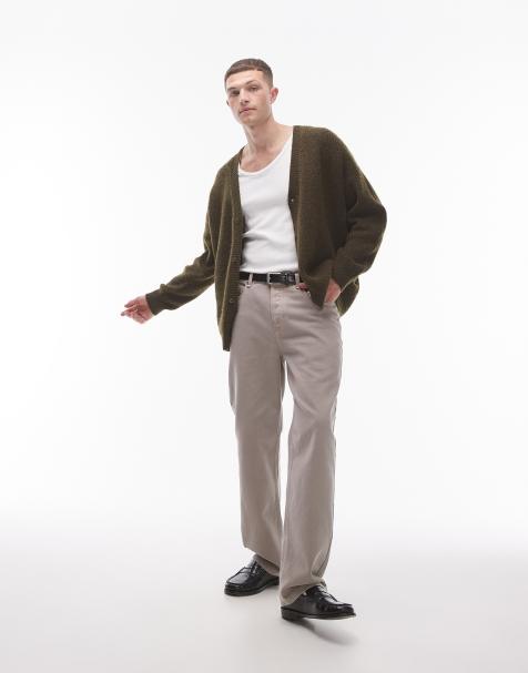 Topman – Angeraute Strickjacke in Khaki mit lockerem Schnitt - view 1