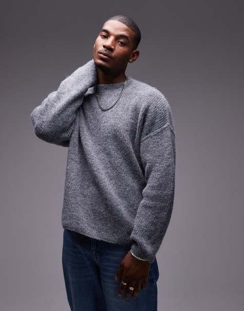 Topman – Angerauter Pullover in Grau mit lockerer Passform - view 1