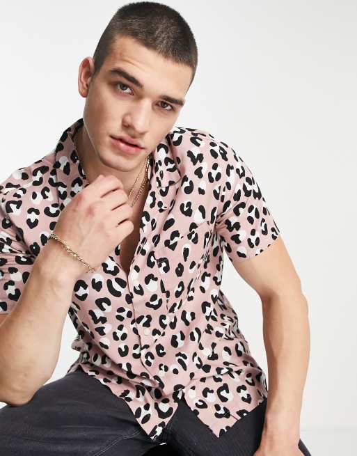 Mens pink store leopard print shirt