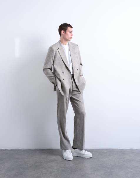 Topman – Anzug in Steingrau mit Fischgrätmuster - view 1