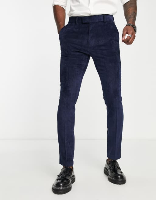 Topman – Anzughose aus Samtcord in Marineblau