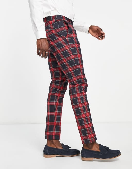 Topman – Anzughose in Marineblau mit Karomuster