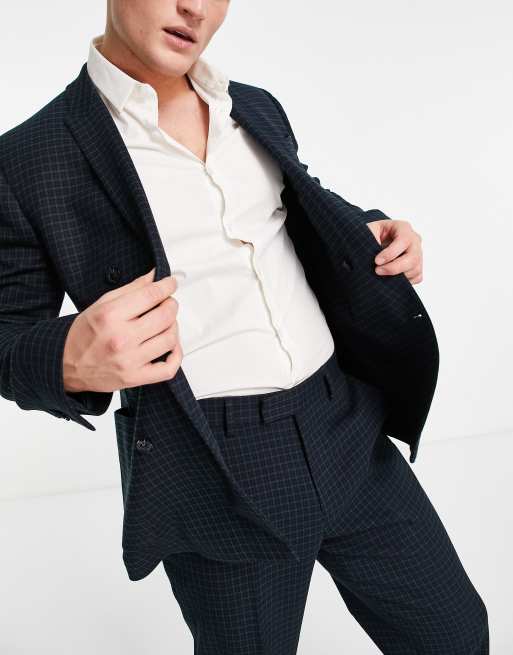 Topman – Anzughose mit lockerem Schnitt und Blackwatch-Karomuster in Navy und Grün, 3 von 4