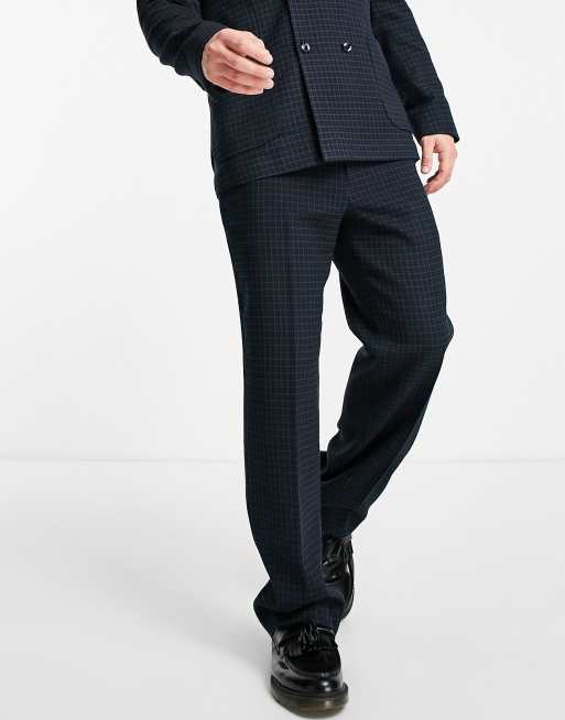 Topman – Anzughose mit lockerem Schnitt und Blackwatch-Karomuster in Navy und Grün, 4 von 4