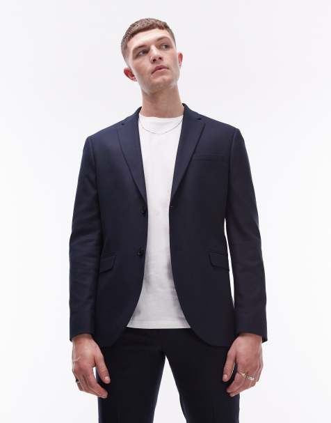 Topman – Anzugjacke in Marineblau mit engem Schnitt und Struktur - view 1