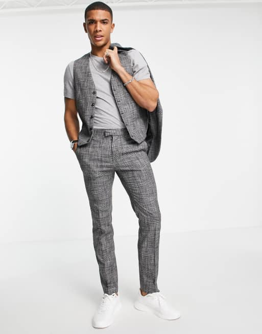 Topman – Anzugweste mit engem Schnitt in Grau kariert