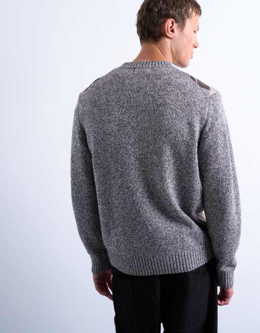 Topman argyle knit crew neck jumper in brown, 5 of 5