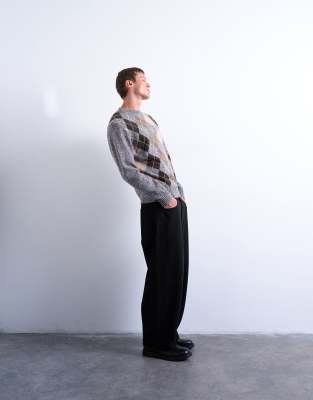 Topman Argyle Knit Crew Neck Sweater In Multi